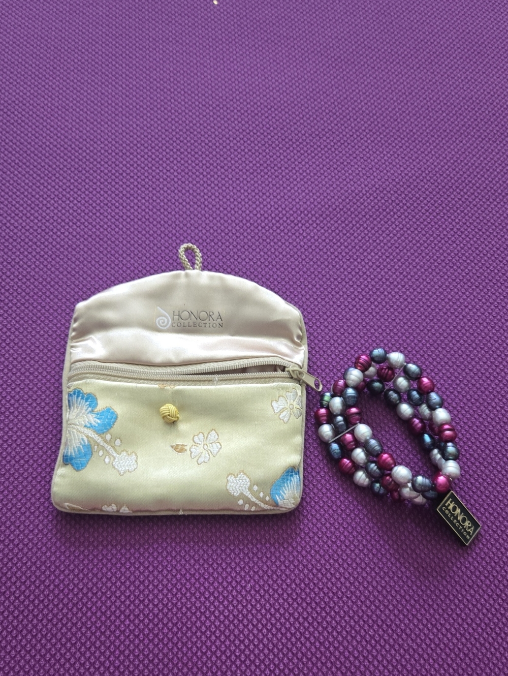 Honora Multi-Color Pearl Bracelet with Cream Floral Pouch